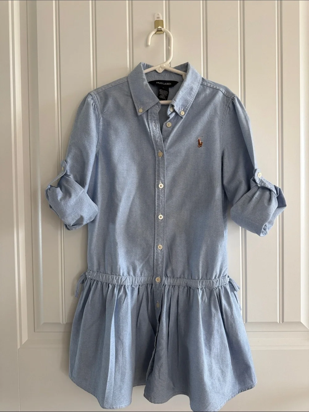 Ralph Lauren Girls Chambray Shirtdress Size 8 Drop Waist Pony Logo